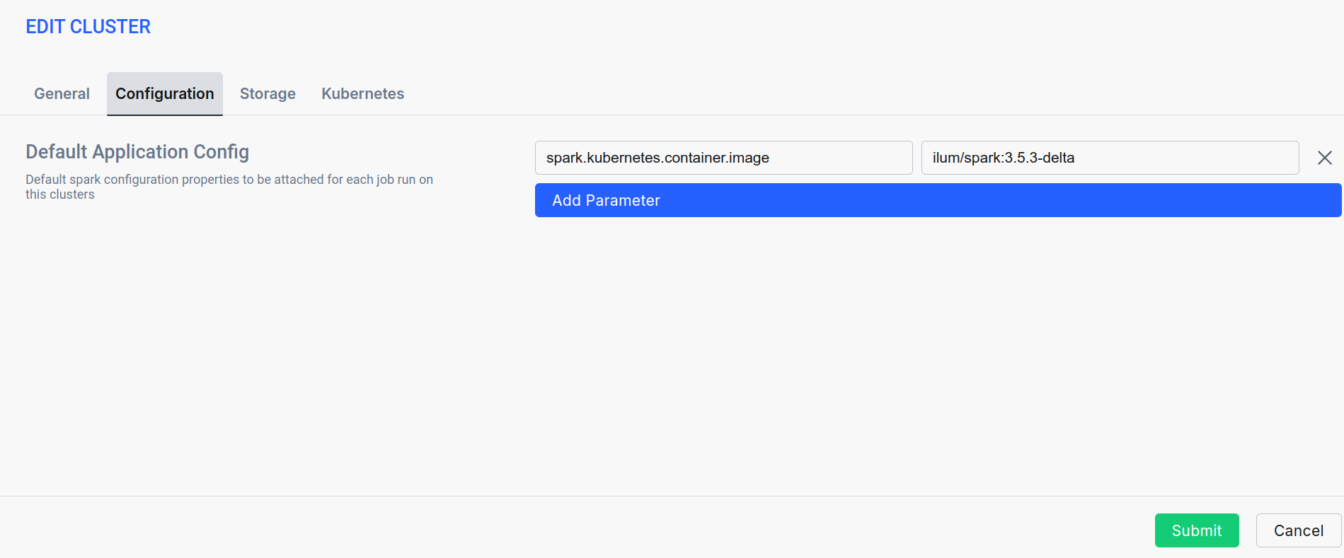 Set spark version on spark cluster properties section 