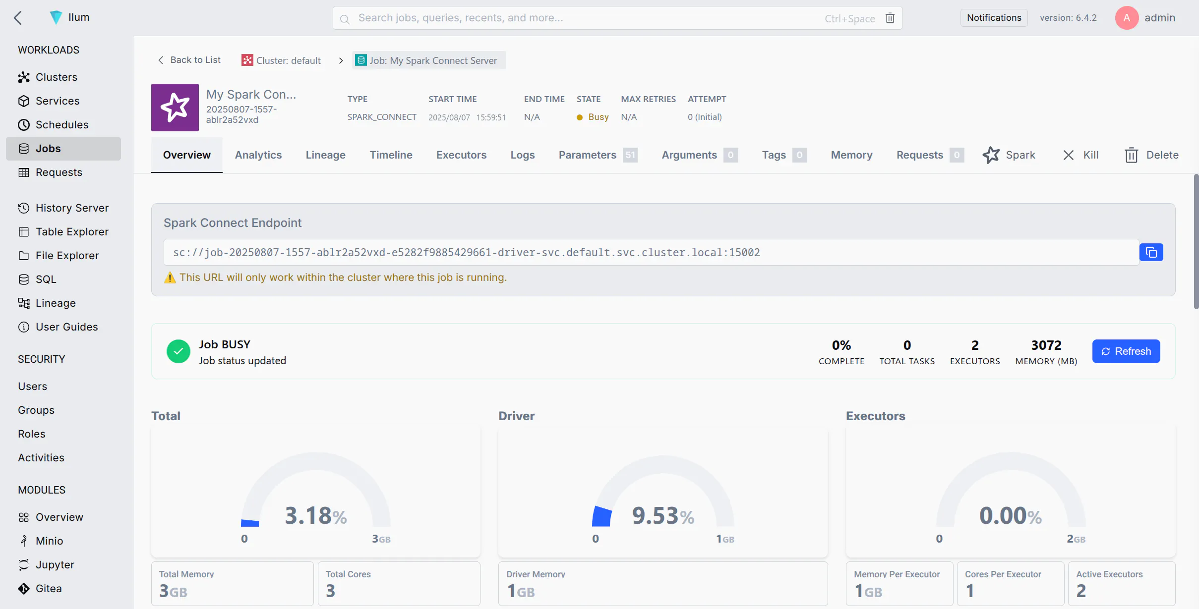 Spark Connect server link