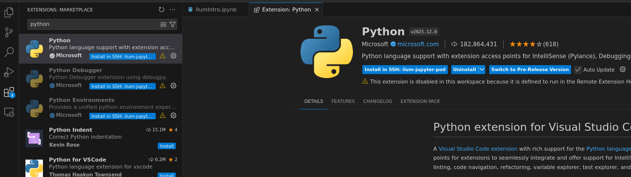 Install Python extension on remote host