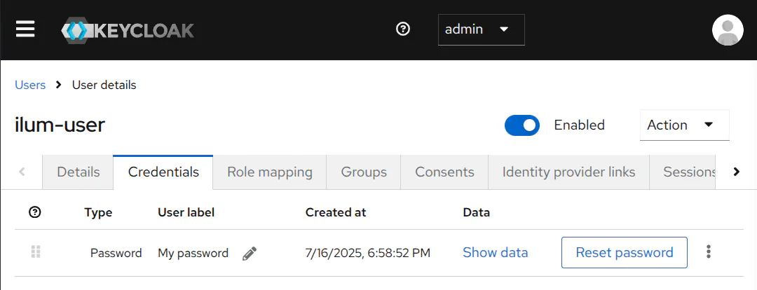 Keycloak user password setup