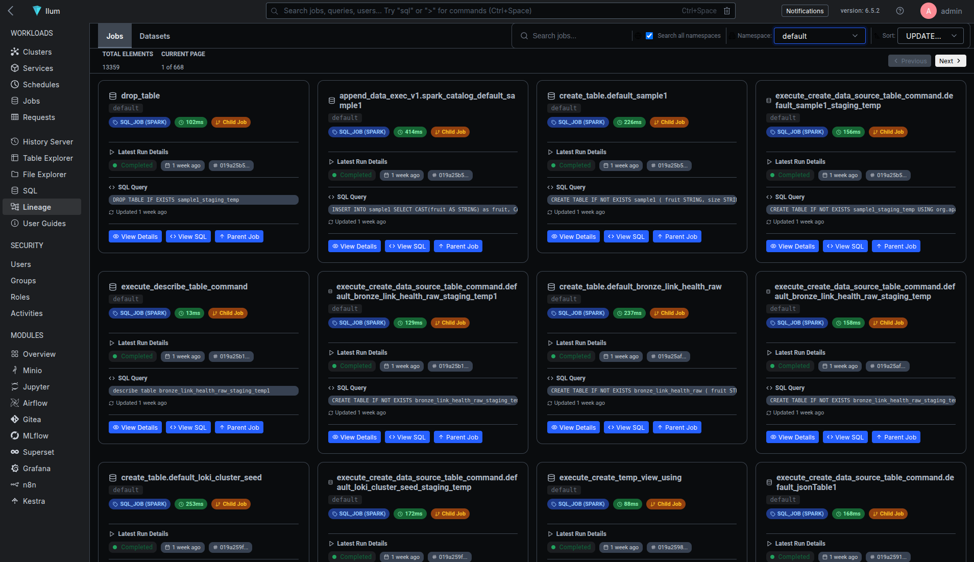 Example lineage graph