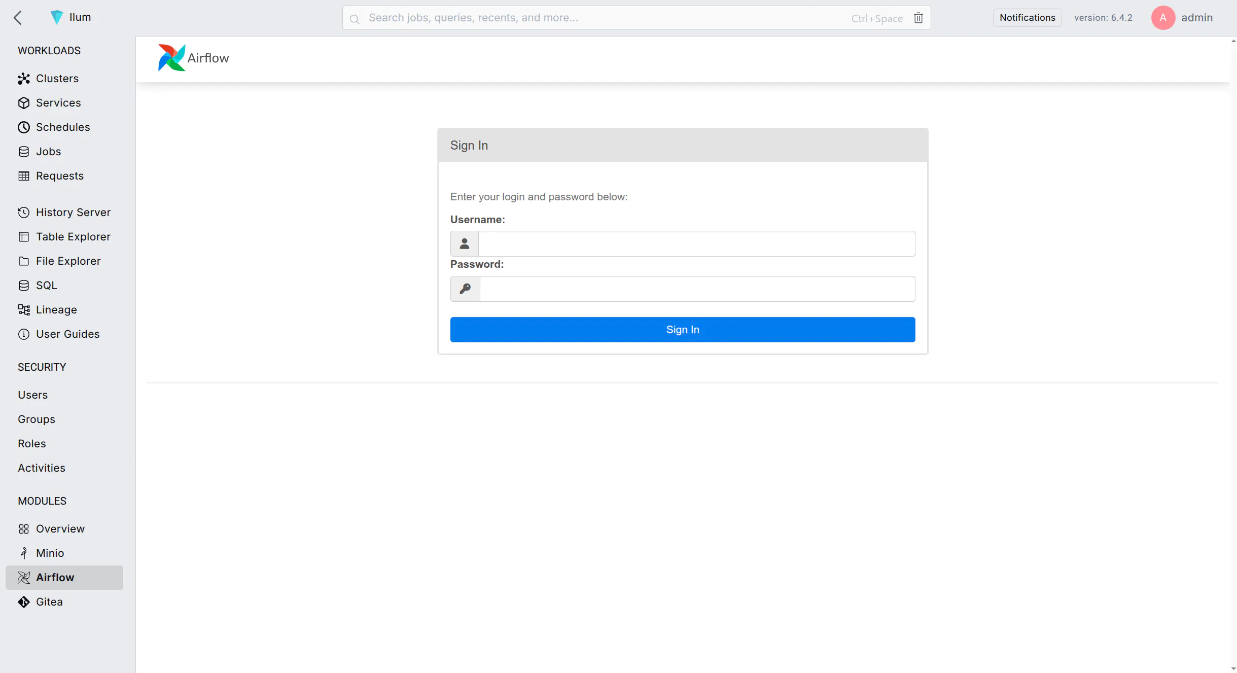 Airflow login screen