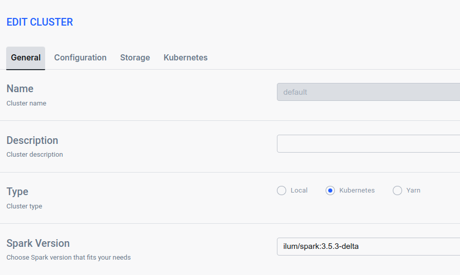 Set spark version on spark cluster settings